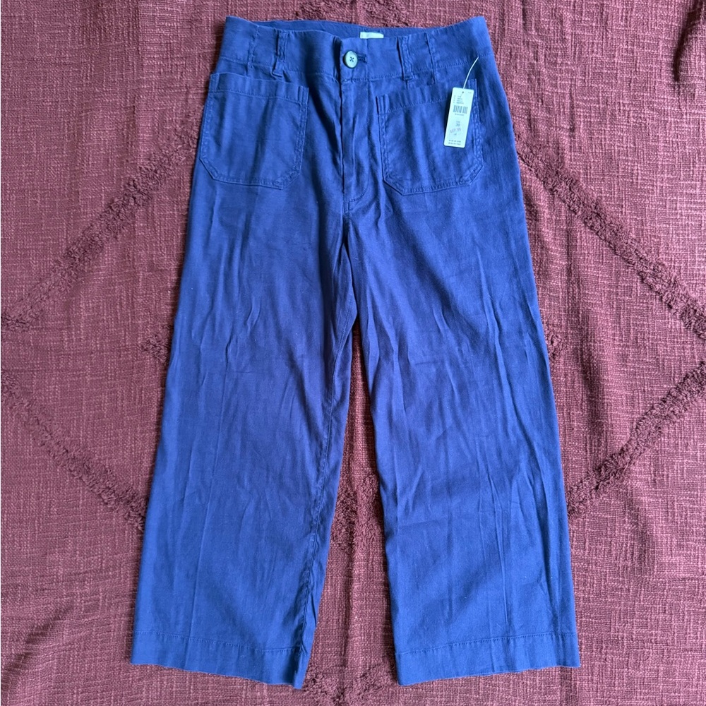 Maeve Anthropologie Colette Cropped Wide Leg Linen Blend Pants